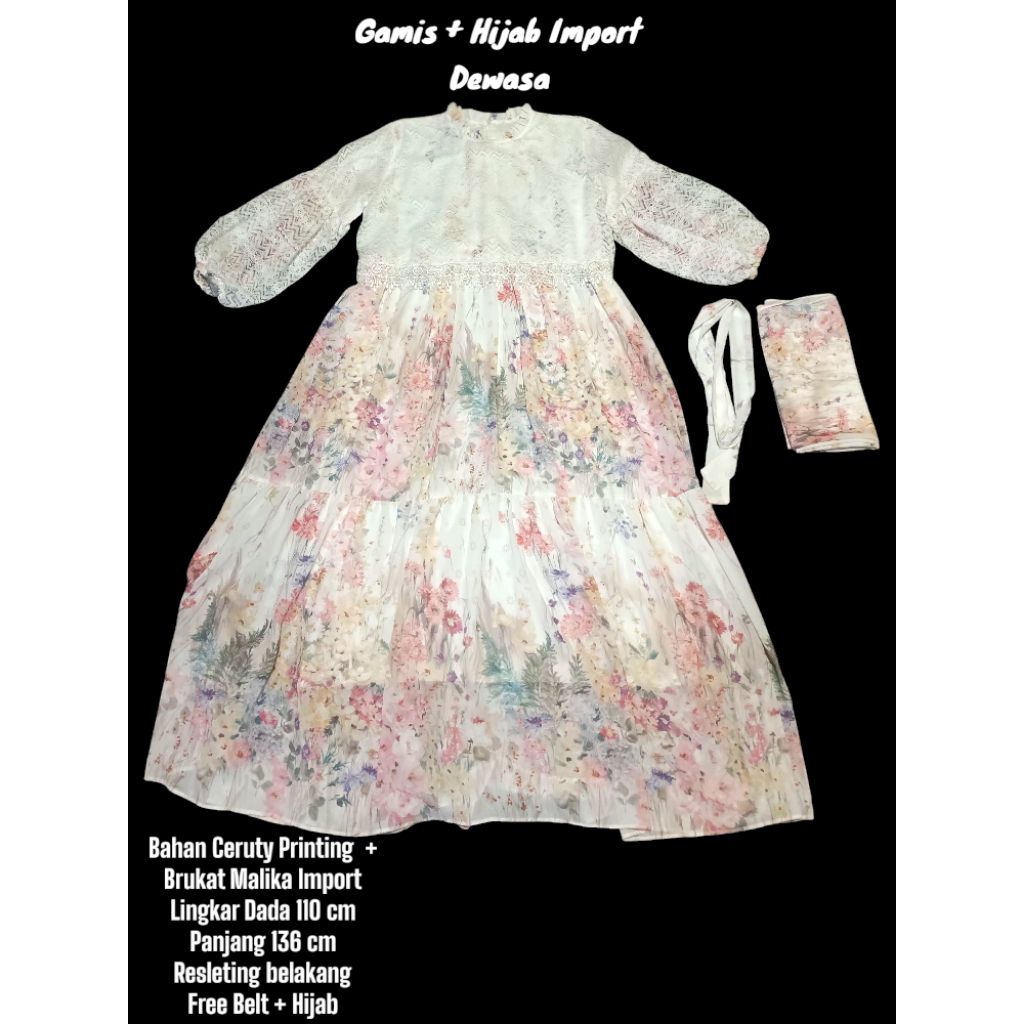 Gamis Dewasa Premium / Gamis Meijiwang Dewasa / Gamis Meijiwang Plus Hijab