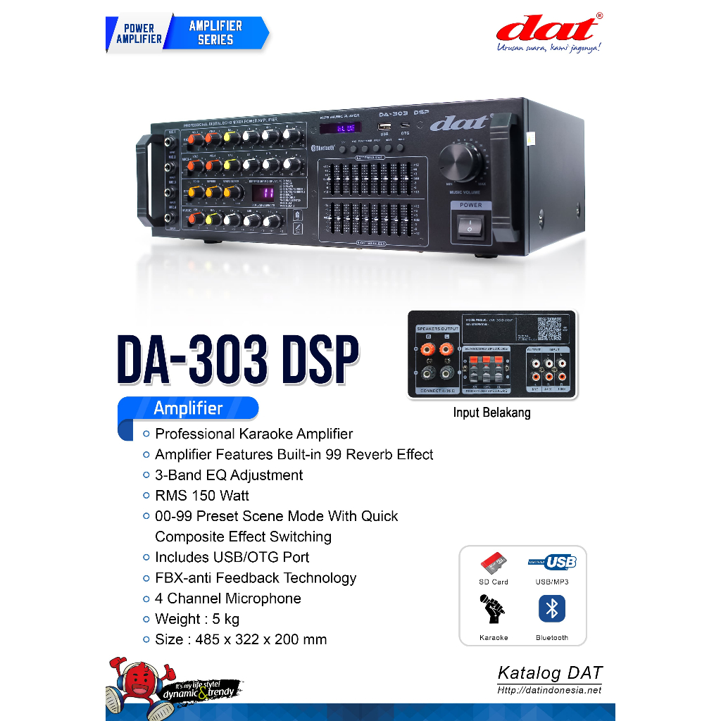 AMPLIFIER KARAOKKE DAT DA 303 DSP AMPLI DAT DA303 DSP USB BLUETOOTH MP3
