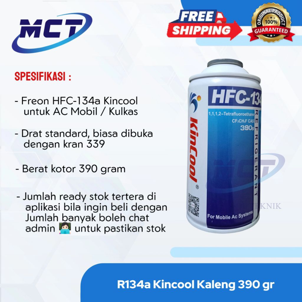 Freon R134A Kincool Kaleng 1 Dus isi 30 pcs Berat 390 gr | Freon Kulkas dan AC Mobil Refrigerant Ref