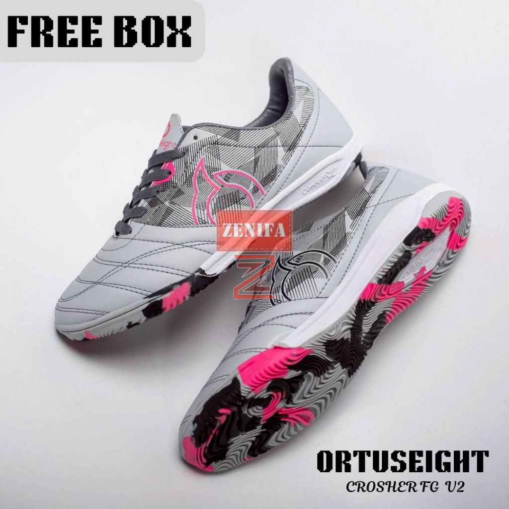 SEPATU FUTSAL ORTUSEIGHT JOGOSALA CRUSHER V2 ABU PINK BERDECIT TERBARU TERMURAH