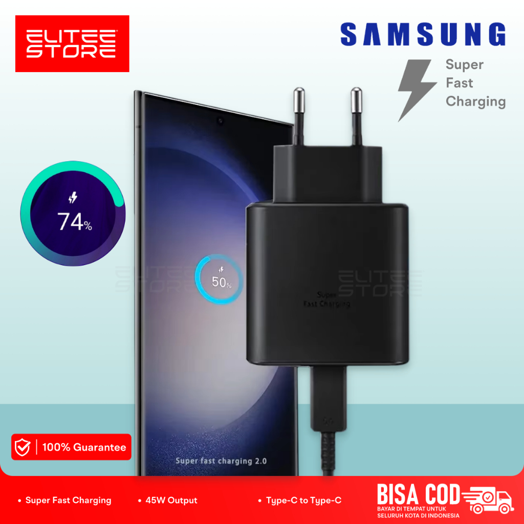Charger Samsung Type C Fast Charging Original 45Watt Original 100% 25 Watt Type C to Type C Charger 