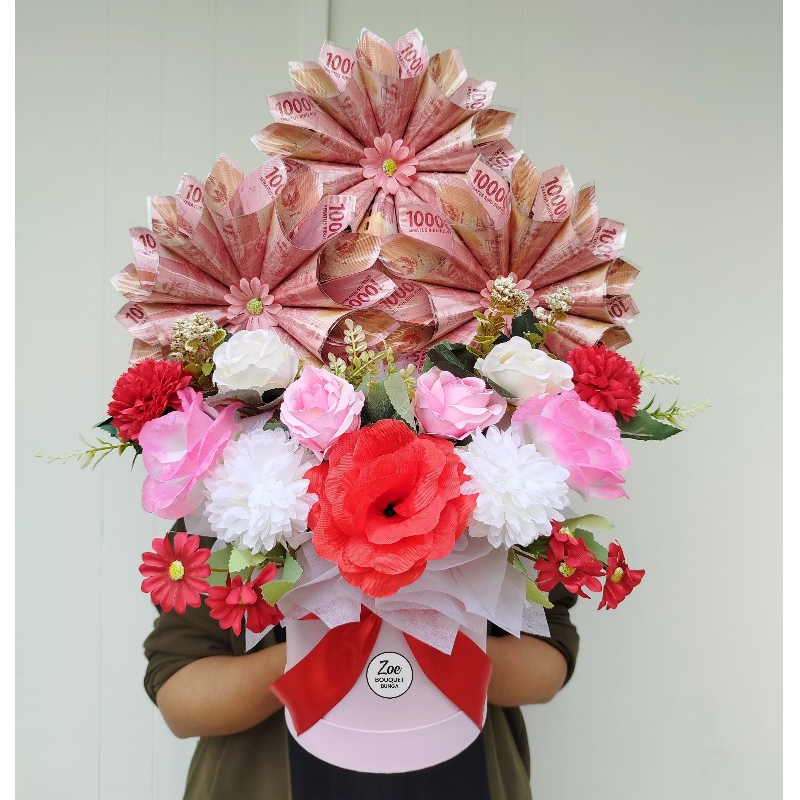 Blombox Money Flower | Buket Uang Akrilik Bloombox bunga artificial Buket Uang Wisuda Keranjang Mone