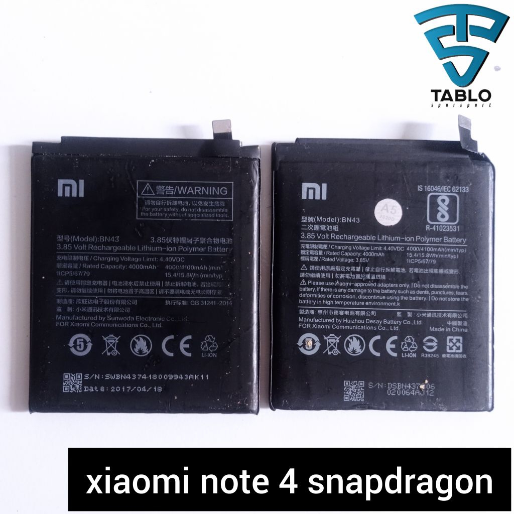 Baterai Batre xiaomi note 4 note 4x Snapdragon BN43 Copotan hp