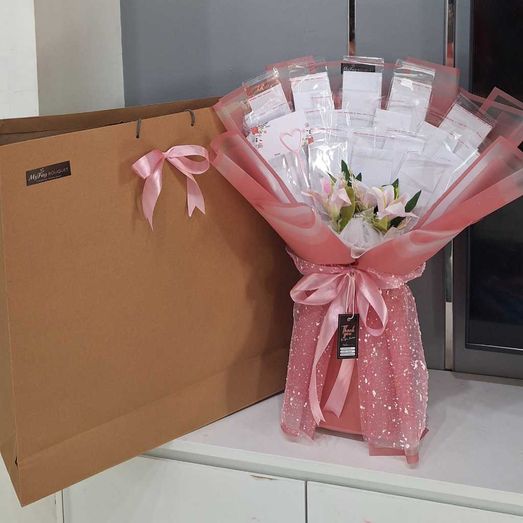 buket uang kosong 25 lembar tille salju| buket uang 25 lembar tille salju