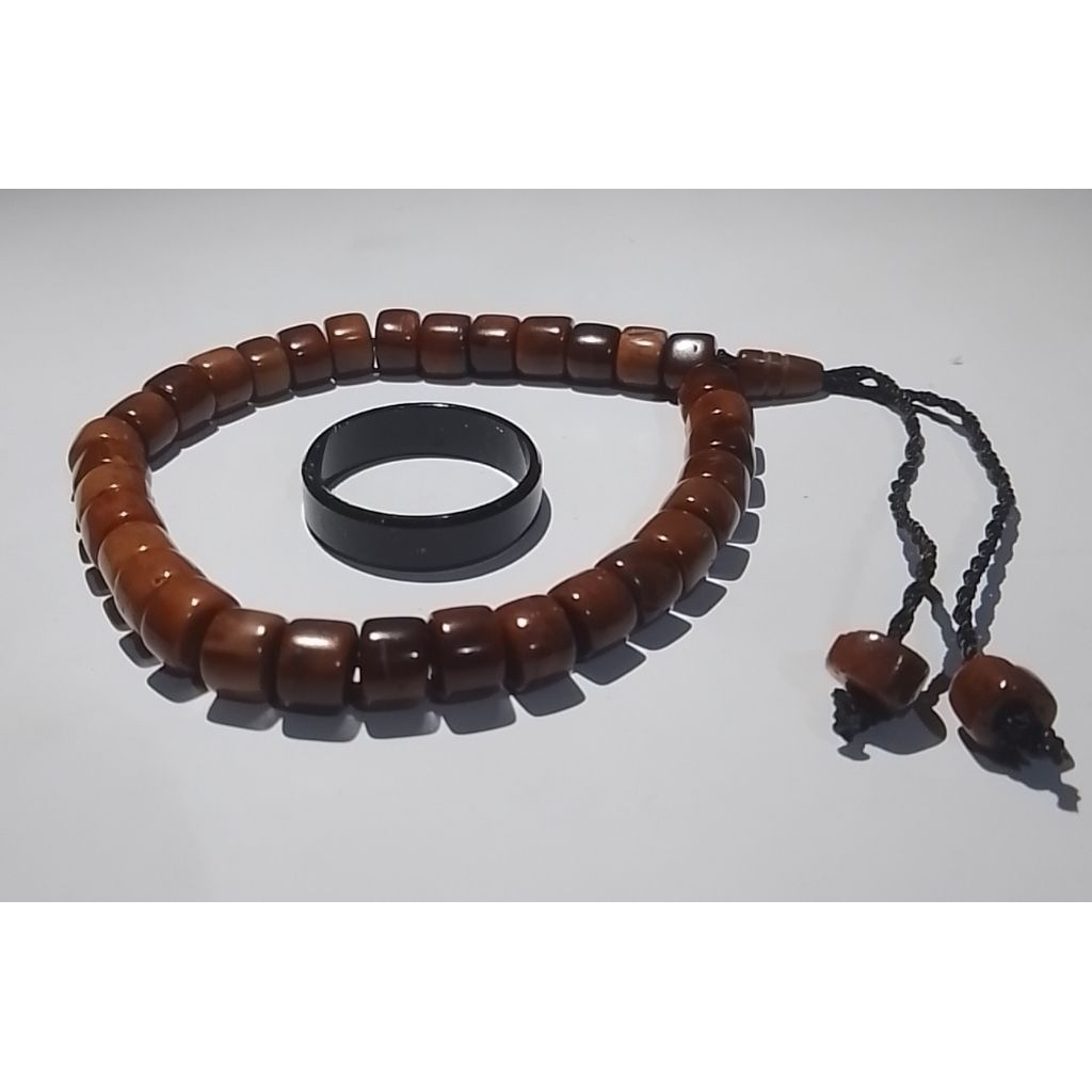 gelang kaoka motif Marjan&cincin titanium hitam polos sepasang