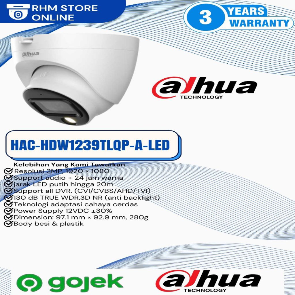 CCTV DAHUA HAC-HDW1239TLQP-LED INDOOR 2MP COLORVU AUDIO