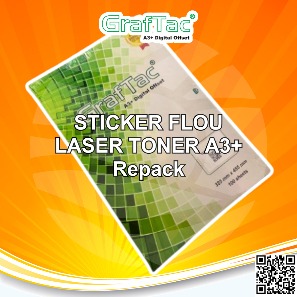 

Graftac Sticker Kertas Flou Red Orange Green Pink Yellow A3+ Stiker Digital Print Laser Toner Repack