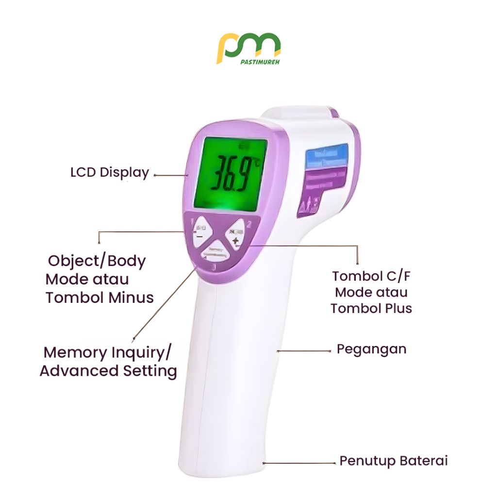 PASTIMUREH Thermometer Digital / Termometer Tembak Suhu Badan Infrared / Termometer Tembak/