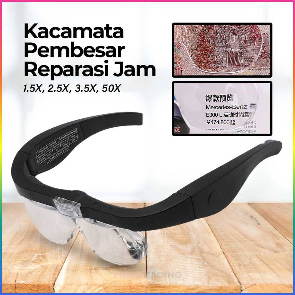 Kaca Pembesar Kacamata 11537DC – Lup Reparasi dengan 2 LED & 4 Lensa Pembesar