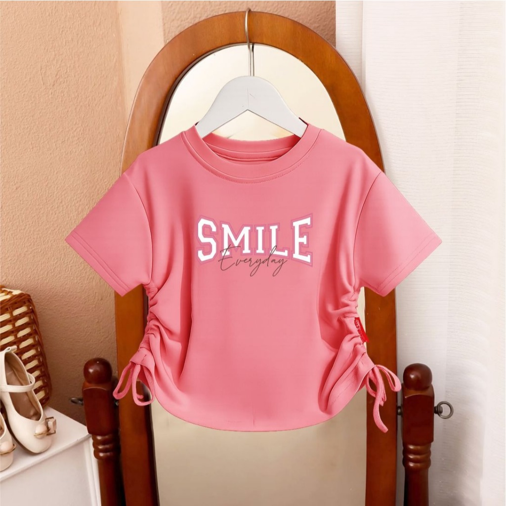 Baju Crop Anak Perempuan Trendy I Kaos Anak Korean Style Crop Tali Serut Smile Everyday Usia 1 - 12 