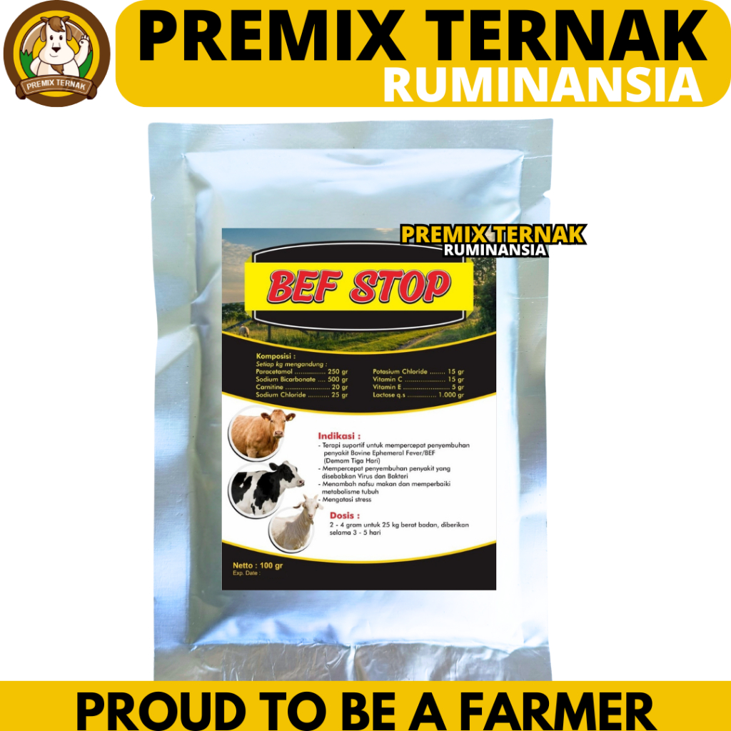 BEF STOP 100 GRAM - Obat Sapi Demam 3 Hari Obat Penurun Panas Flu Sapi Kambing Kerbau Domba