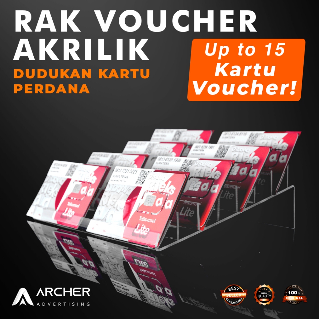 

TEMPAT TATAKAN RAK VOUCHER KARTU PERDANA AKRILIK 7 SLOT LEBAR 18 CM