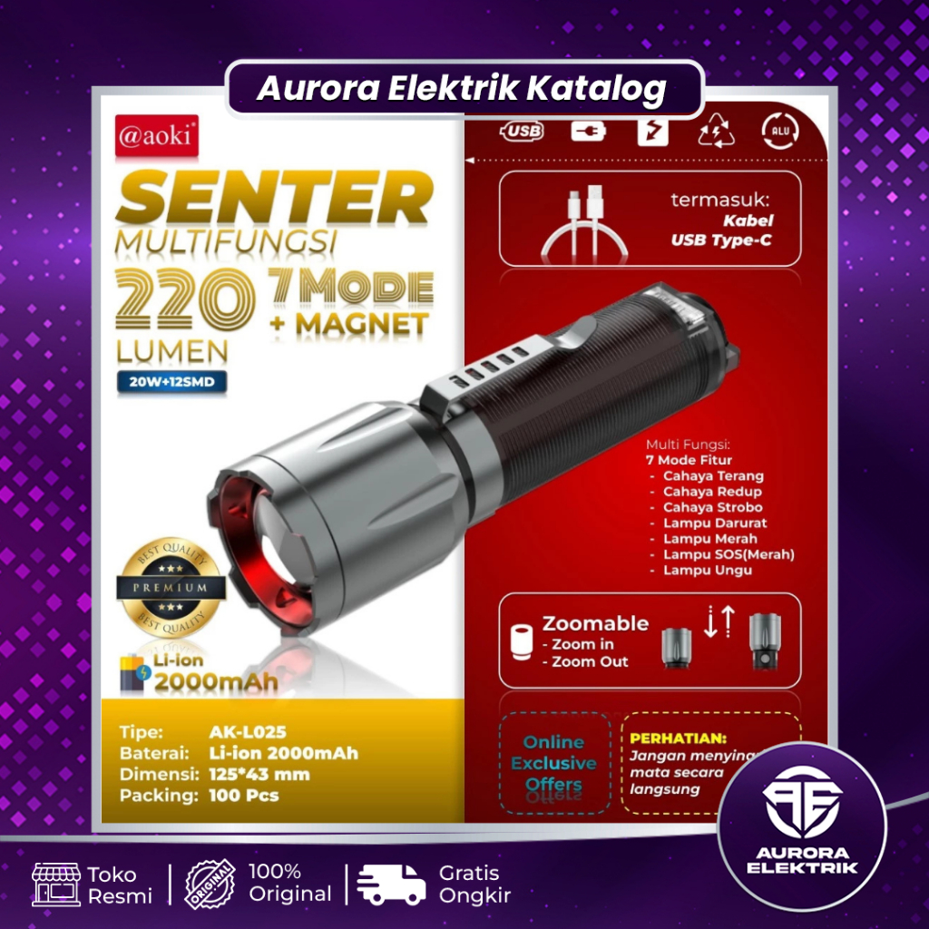 Senter Tangan Multifungsi AOKI
