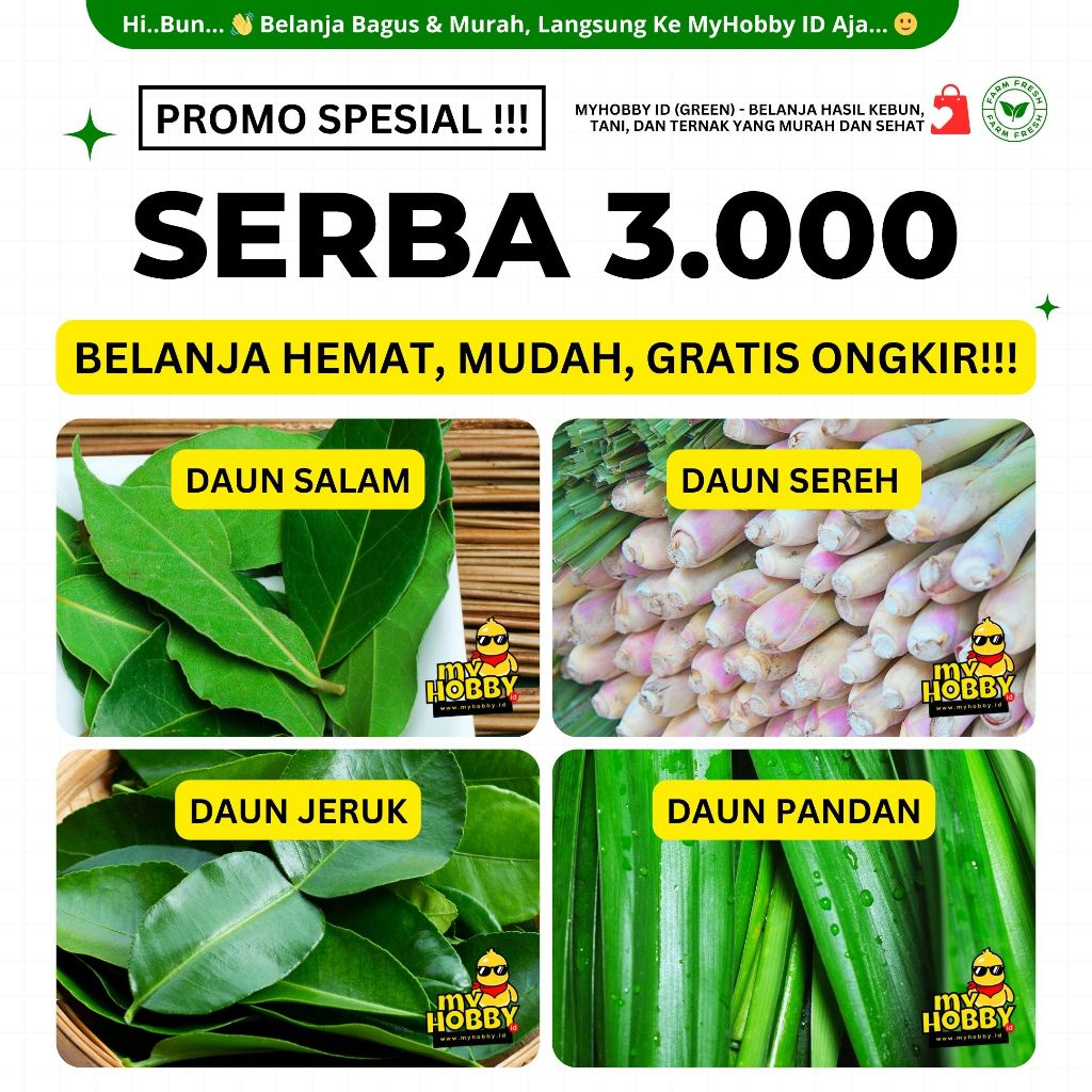 

PROMO! Aneka Bumbu Daun Aromatic Serba 3.000! Daun : Salam, Sereh, Jeruk, Pandan. Serba 3000 3K 3rb