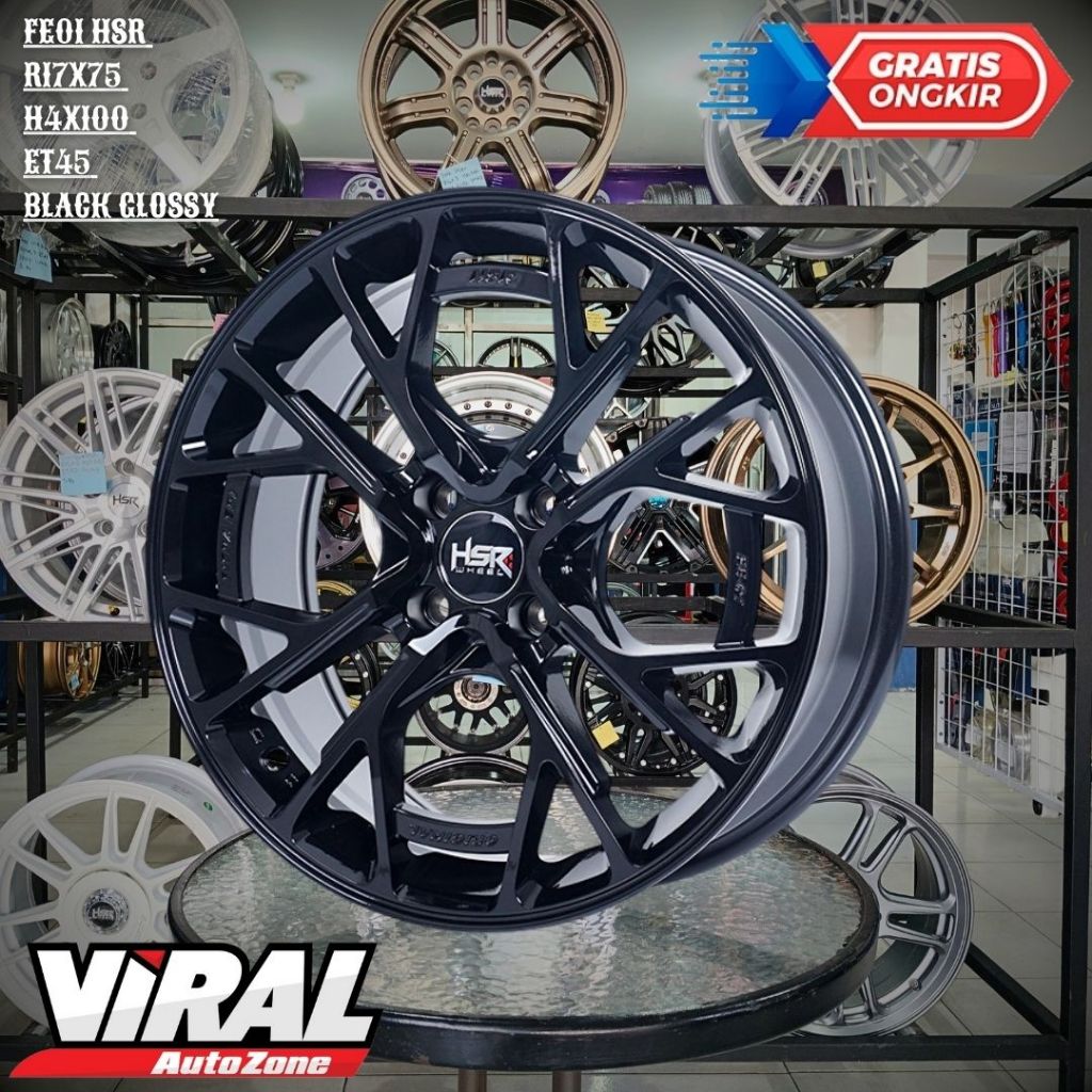 Pelek Racing HSR FE01 RING 17 R17 Lobang 4x100 Velg Mobil JAZZ,VIOS,BALENO,YARIS
