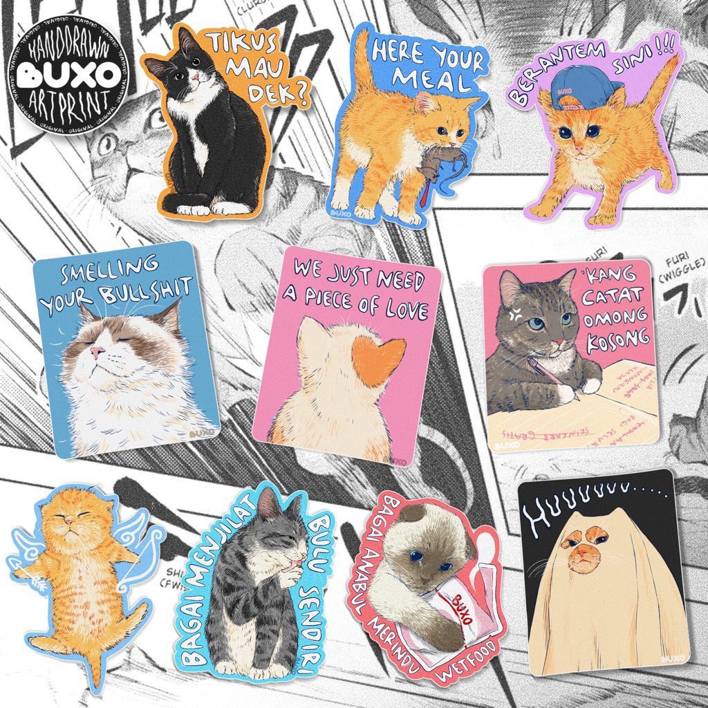 

buxo - meme KUCING vinyl sticker PART 2 / sticker film movie series lucu cat anabul tumbler laptop motivasi helm waterproof aesthetic