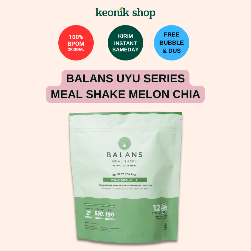 

Keonik Shop | BALANS Meal Shake UYU Series | Melon Chia Latte | Susu Protein & Tinggi Kalsium Rendah Kalori | 12s