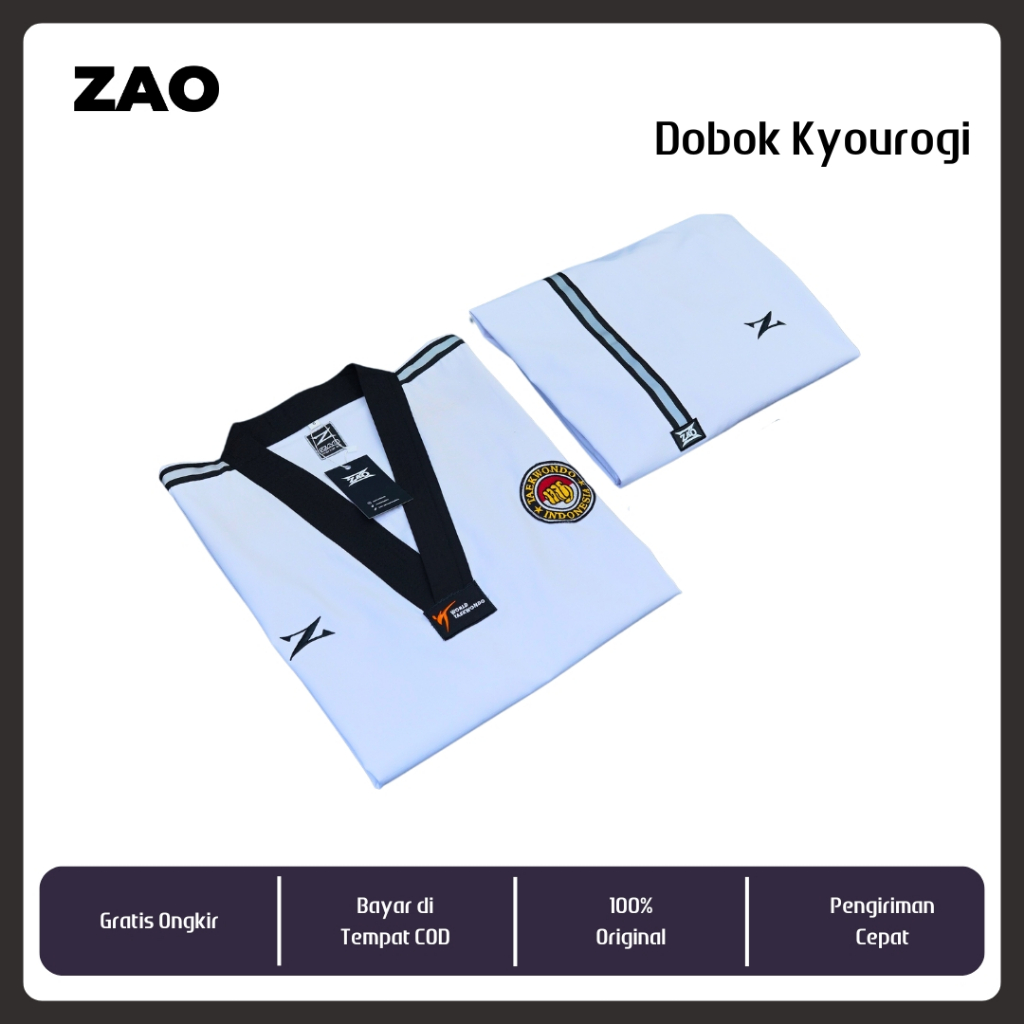 Dobok Kyourogi List Hitam Silver ZAO Taekwondo Fighter