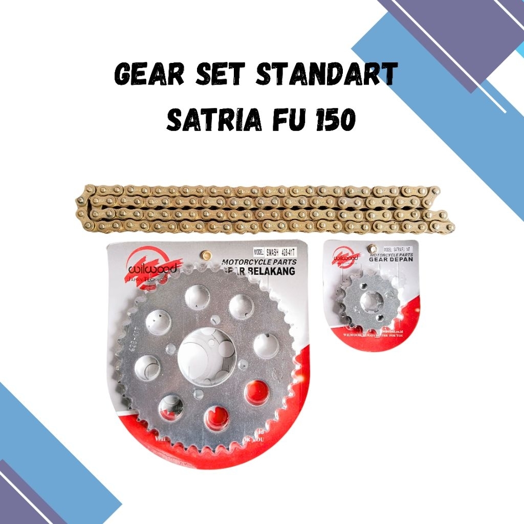 GEAR SET GIR SET SUSUKI SATRIA 150 KARBU STANDART RANTAI EMAS GOLD 14T/41T-128L
