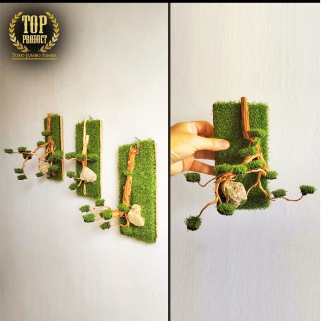 Bonsai Plastik Gantung ( 3 Panel) Tanaman Artificial Hiasan Dinding Kantor Ruang Tamu Cafe Lobby Kam