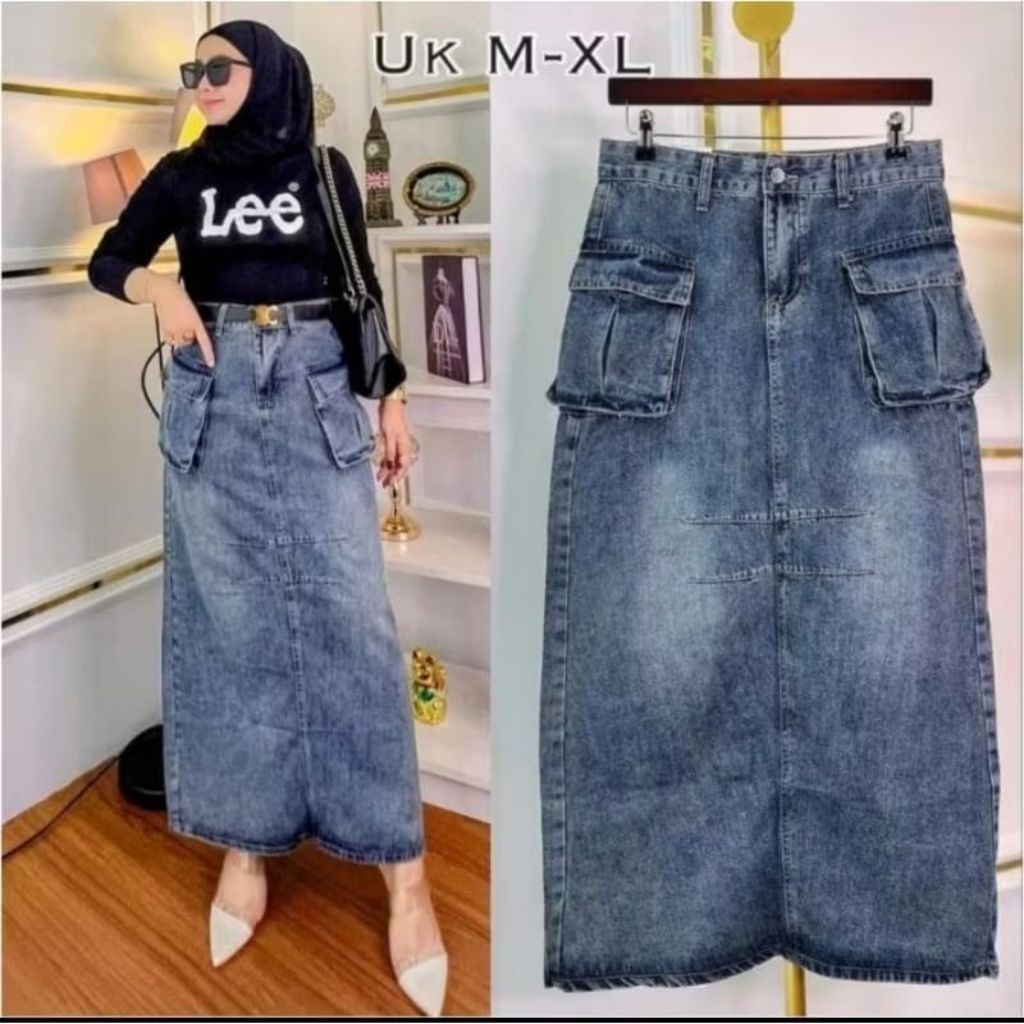 Rok Cargo Jumbo Rok Jeans Cargo Wanita Super Jumbo Terbaru