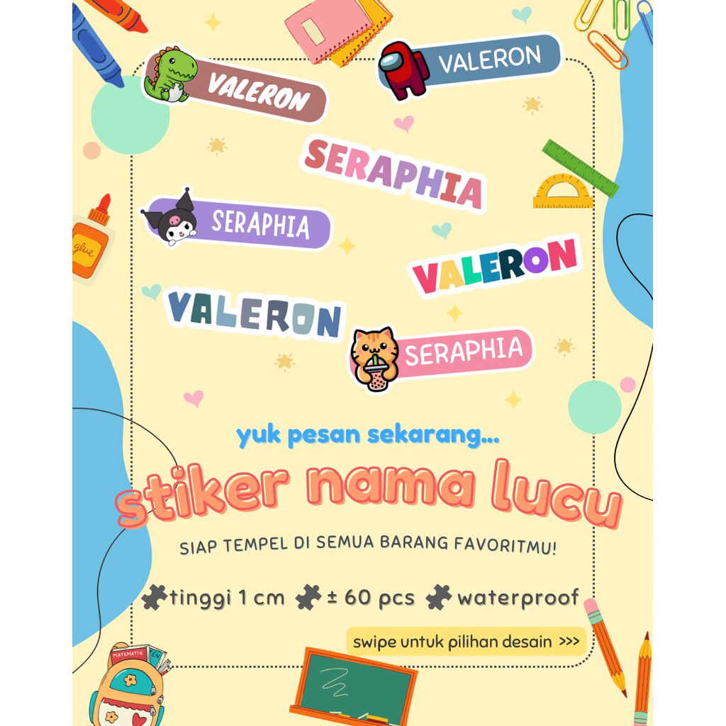 

STIKER LABEL NAMA ANAK LUCU WATERPROOF | Vinyl