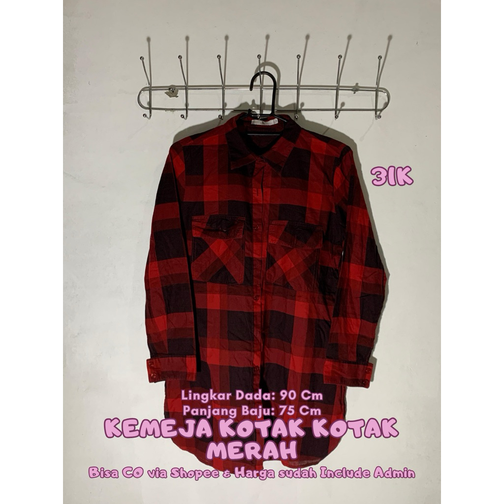 Preloved Kemeja Kotak Kotak Merah