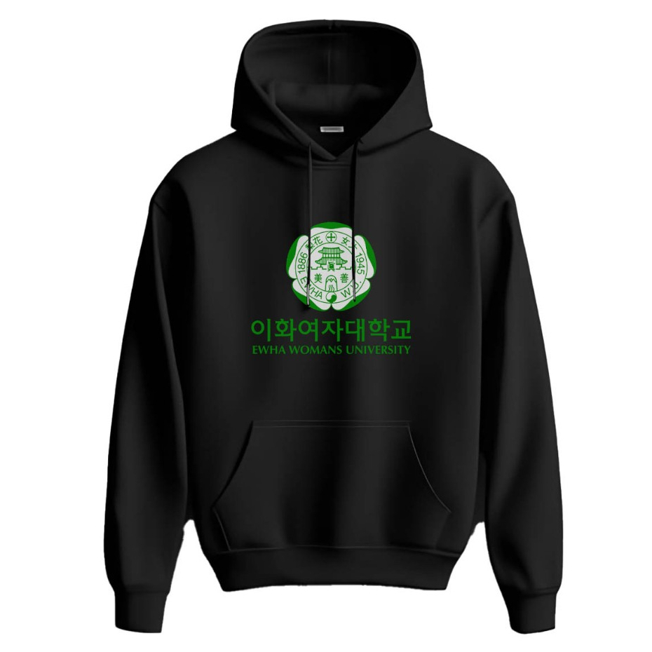 Hoodie EWHA Woman's University Korea Sweater Fleece Hoodie Black Hitam Cloth