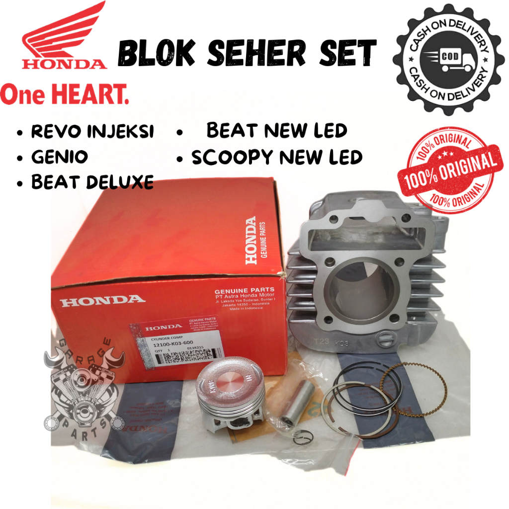 BLOK SEHER SET HONDA K03 REVO INJEKSI GENIO BEAT DELUXE NEW LED SCOOPY NEW LED STATER KASAR ASLI AHM