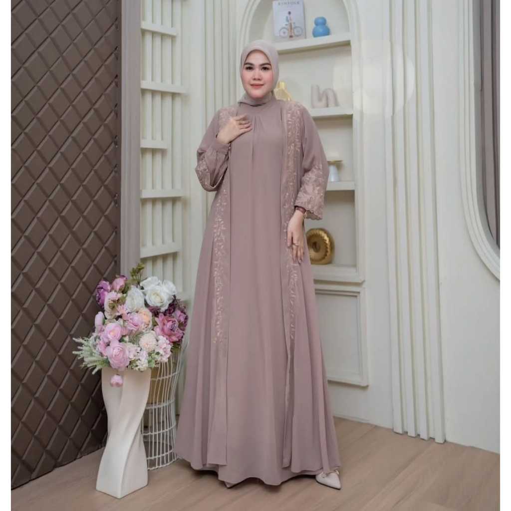 Gamis Set Rompi Ceruti Bordir Elegan terbaru