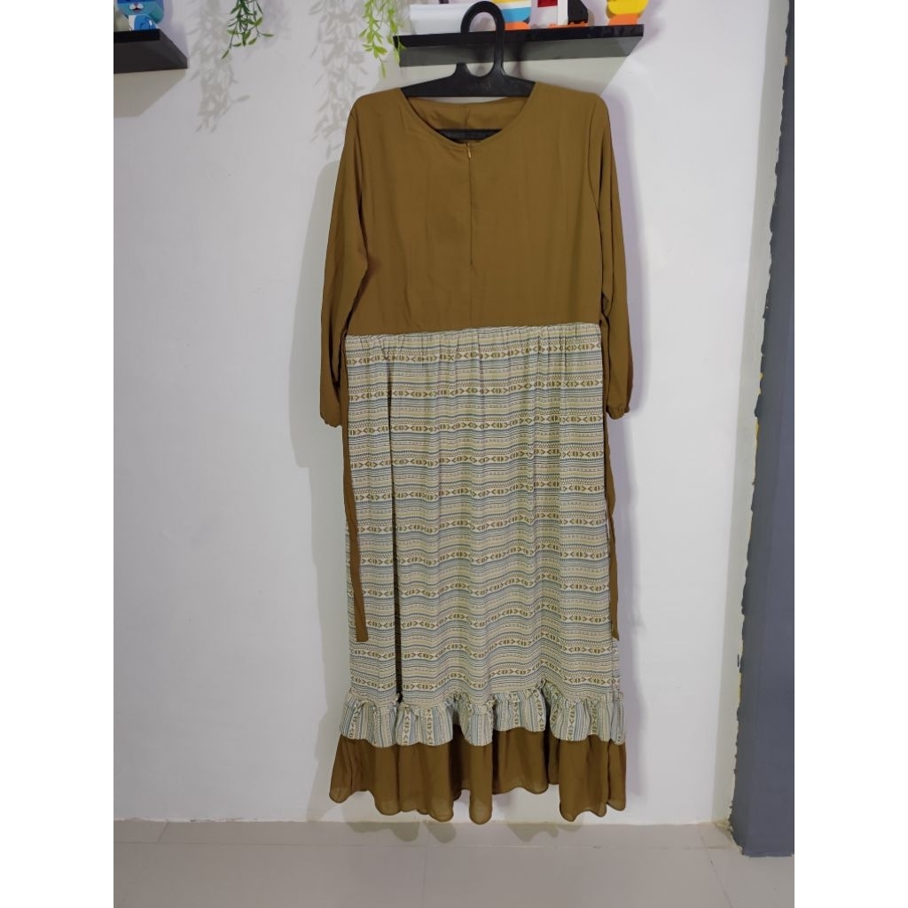 gamis ceruti motif tribal elegan, full furing