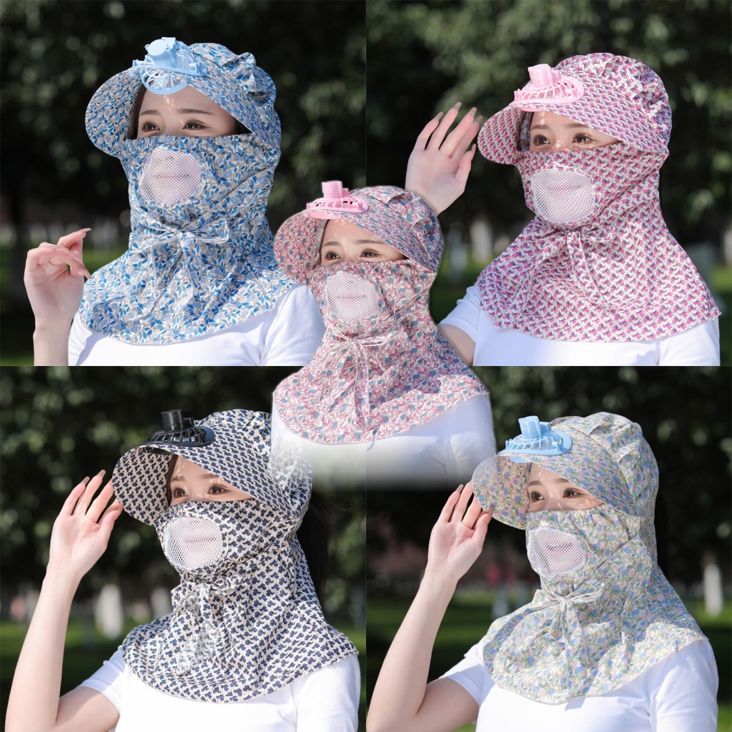 Buttercupple Topi Kipas Angin Topi Visor Lipat Wanita Pelindung Anti Uv Lebar Topi Masker Topi