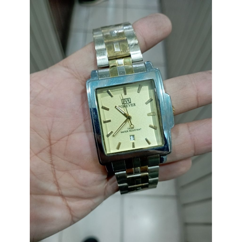 jam tangan pria forever stainless steel warna kombinasi silver gold anti karat anti air ada tanggal