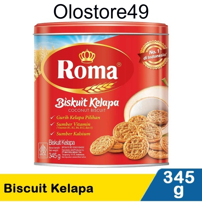 

OLO49 Roma Biskuit Kelapa 345gr Coconut Biscuit Kemasan Kaleng Biscuits