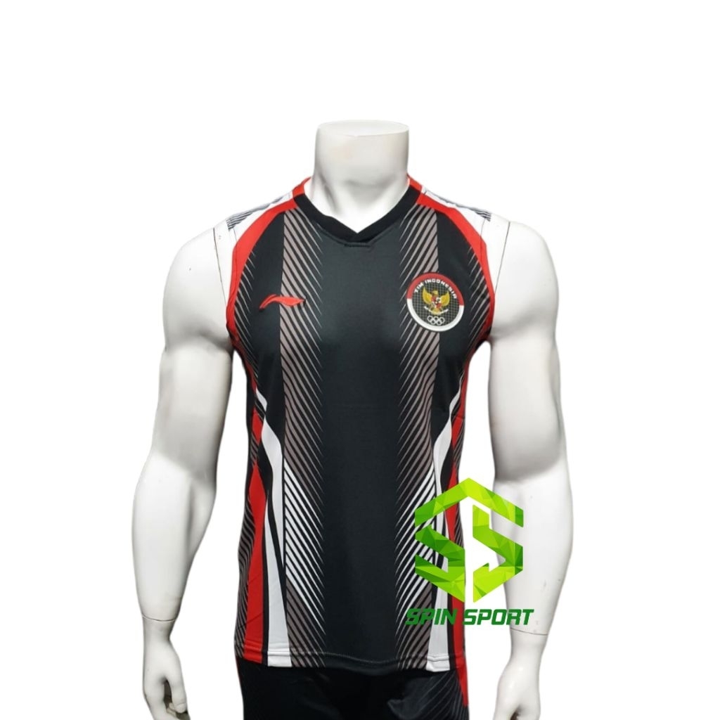 [L21308S Hitam] Grosir Kaos Baju Singlet Import Premium At Dry Badminton Bulutangkis Tenis Meja Ping