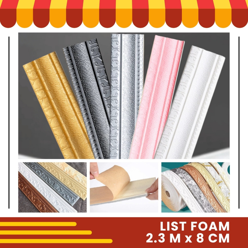 List Foam Wall Molding 3D Dinding Rumah Wallsticker Lis Border Plafon Timbul Wallfoam 2.3 Meter