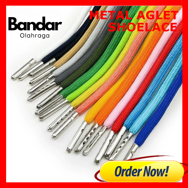 Tali Sepatu Bulat Panjang 100 atau130cm Shoelace Metal Aglet / Ujung Besi