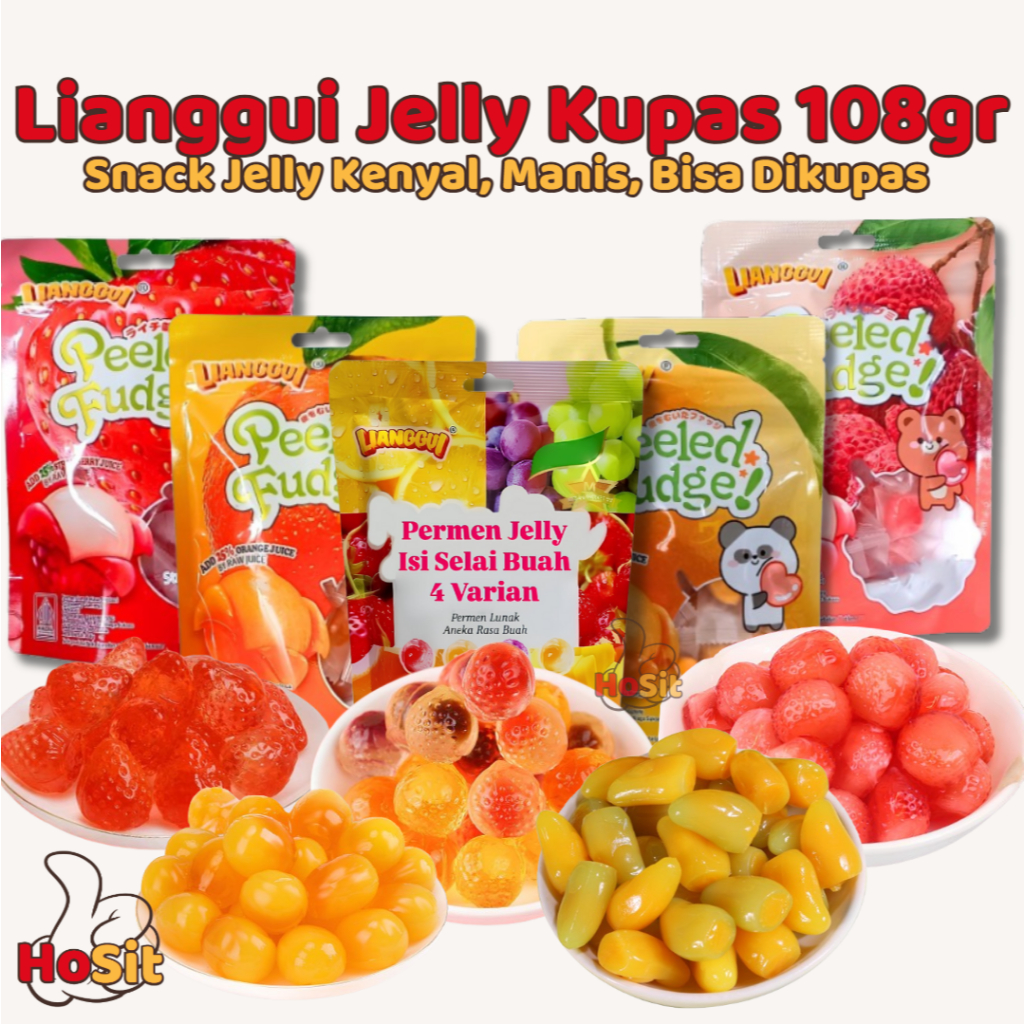 

Lianggui Permen Jelly Kupas 108gr Kenyal Aneka Rasa Buah ( Mango, Lychee Strawberry, Orange, Mix Isi Selai) / Jelly Kupas / Jelly Buah / Permen Kupas