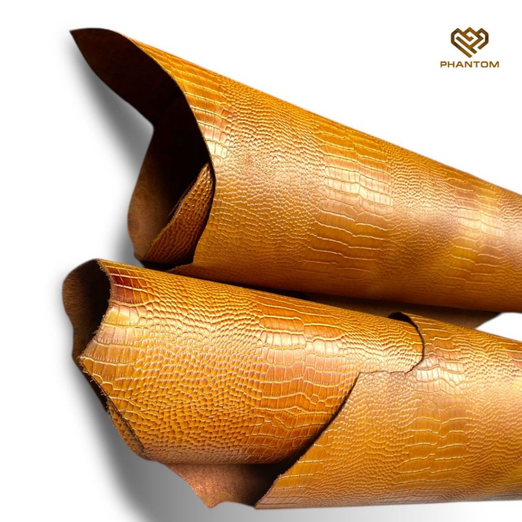 KULIT SAPI ASLI MOTIF BUAYA LEMBARAN  KULIT SAPI LEMBARAN MOTIF BUAYA FULL GRAIN BAHAN KULIT PREMIUM