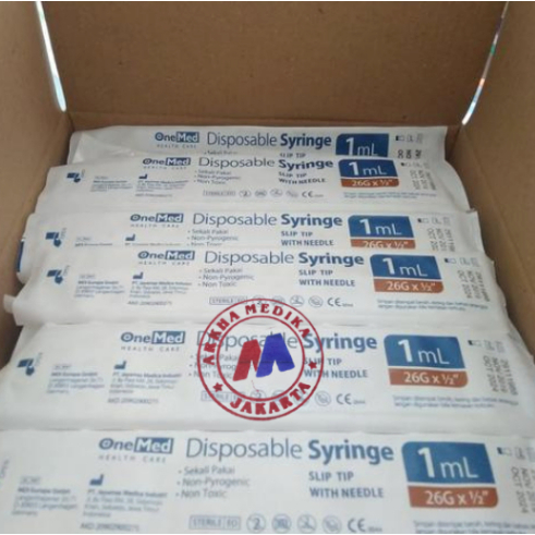 Disposible Syringe 1 ml / Spuit 1cc Onemed / Spuit 1ml Box Isi 100 pcs Onemed