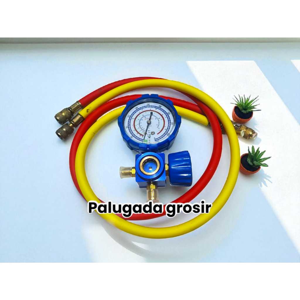 Paket isi freon manifold single R22 + selang manifold TANPA freon