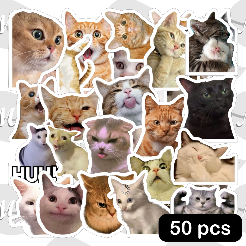 

50 pcs Sticker Meme Kucing Aesthetic Stiker Setiker Pack Vinyl Waterproof Dekorasi Laptop Koper