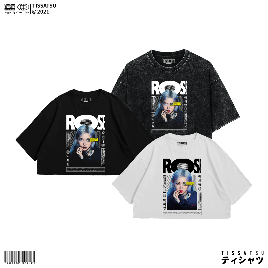 TISSATSU Crop Top Rose BLACKPINK Oversize Washed / Wash Crop Tee Slimfit BP-33