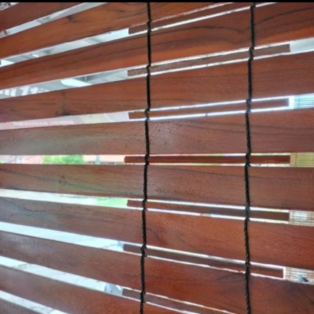 Tirai Kayu Jati Asli/Kerai Kayu Jati finishing plitur vernis/ Kerai Kayu Jati komplit katrol gulungn