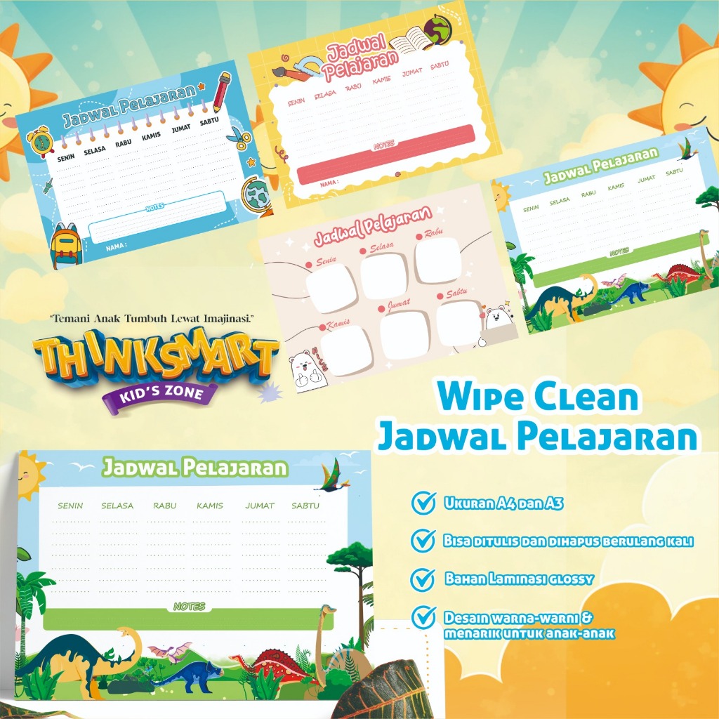 

WIPE CLEAN Poster Jadwal Sekolah / Jadwal Pelajaran / Jadwal Harian / School Timetable SIZE JUMBO 32X48 cm