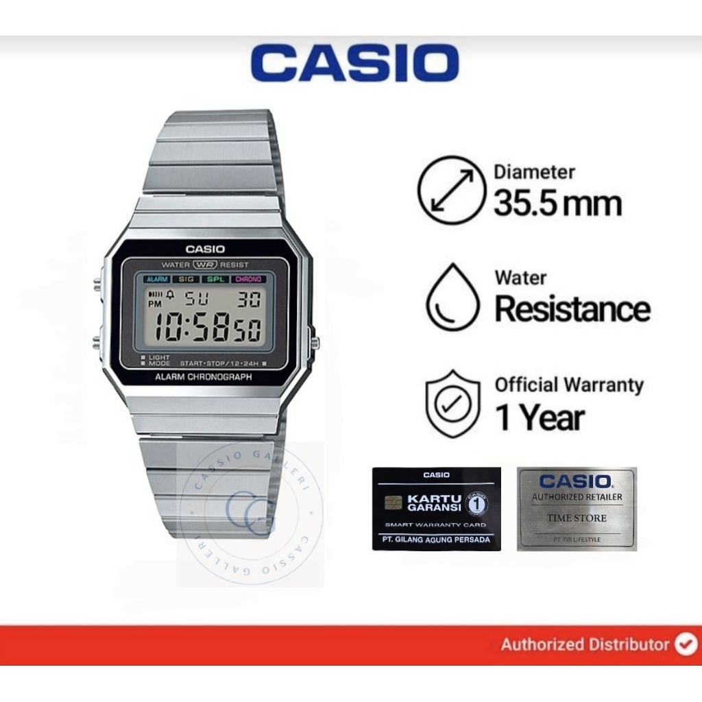 Jam Tangan Unisex Casio A700W-1A Stainless Steel Strap Original