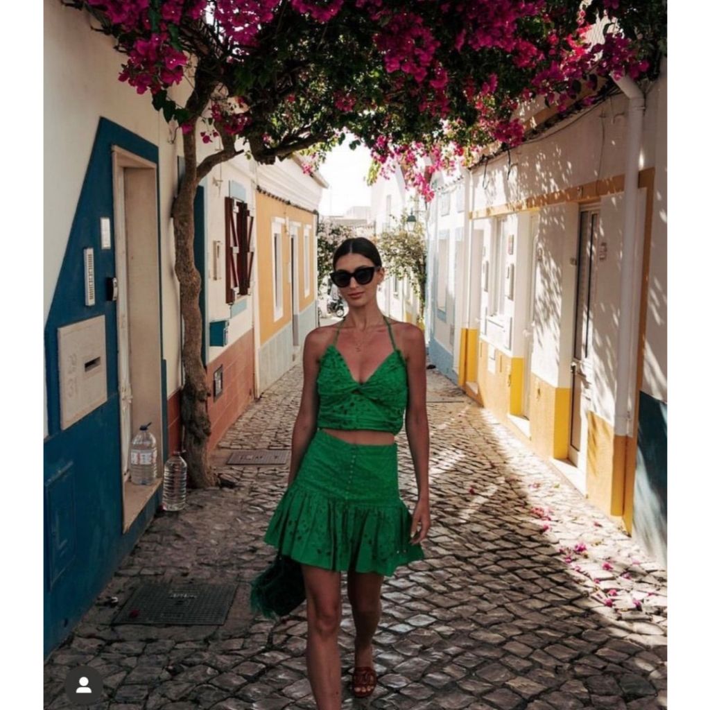 Zara Green Eyelet Halter Self Tie Neck