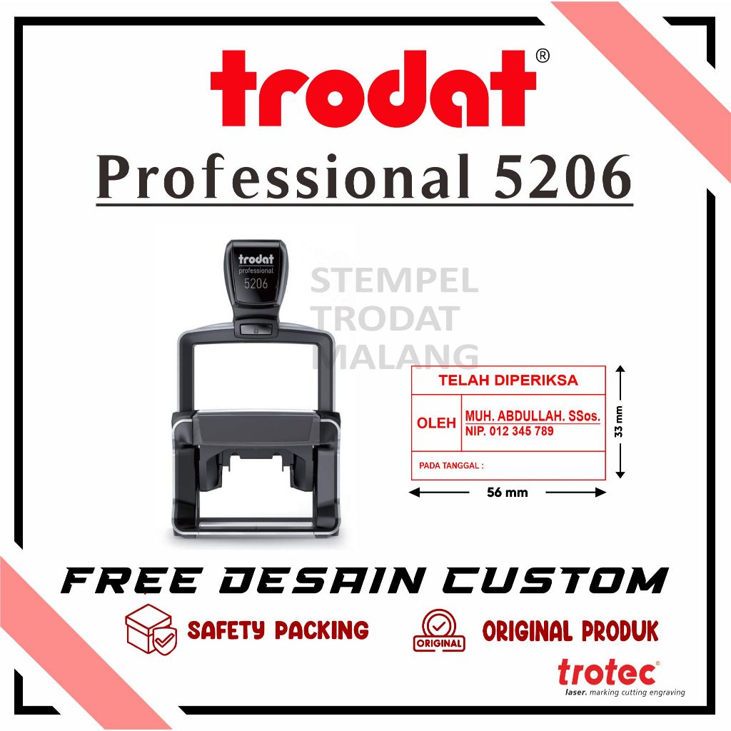 

STEMPEL TRODAT PROFESSIONAL 5206 SELF - INKING ( 56 x 33 mm ) FREE DESAIN