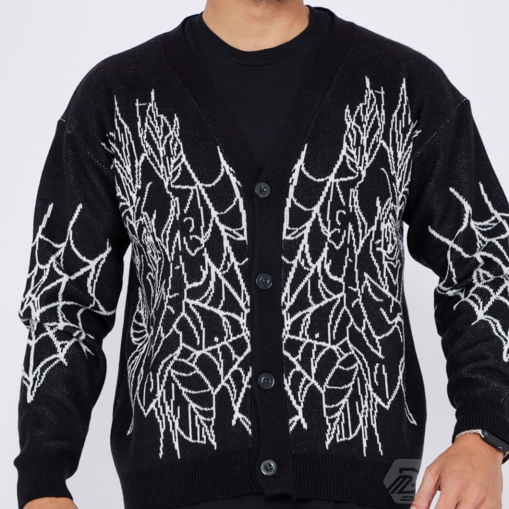 Cardigan Rajut Motif Laba-Laba Gothic – Outer Unisex Gaya Dark Streetwear