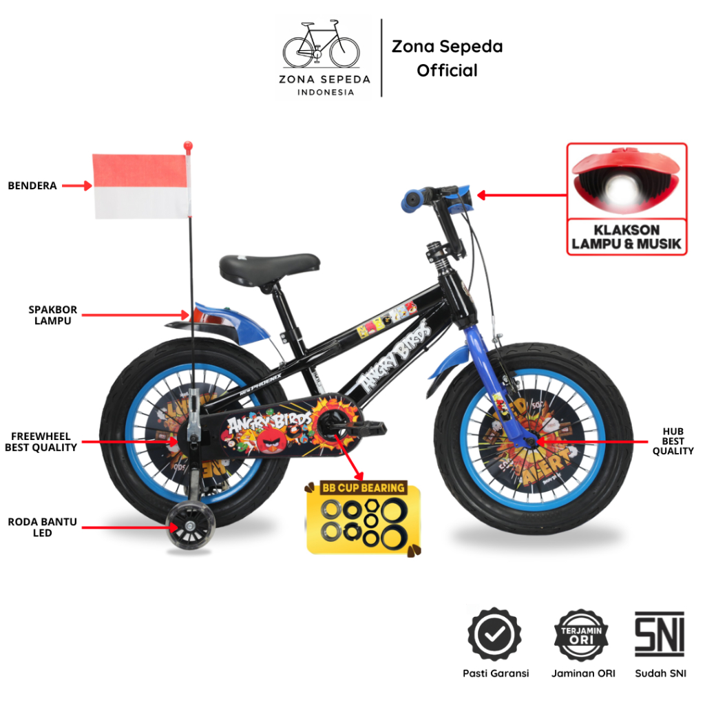 Sepeda Anak BMX New Phoenix 2208 AT Angry Bird BB Bearing Ukuran ban 12/16/18
